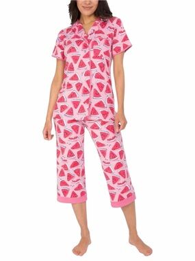 Munki Munki Pink Watermelon Print Capri Pajama Set XL Soft Lounge Sleepwear